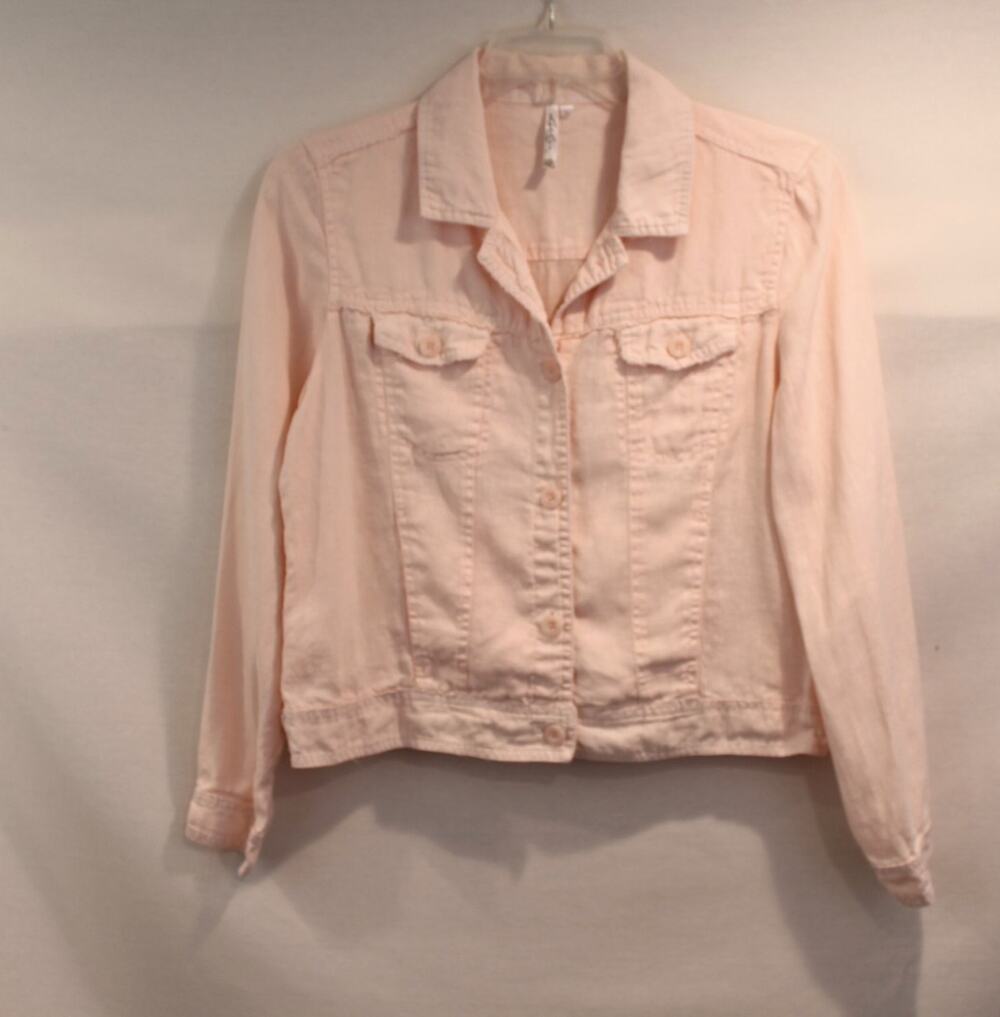 Lulu B Coastal Linen Jacket Womens M Peach Frayed Edges Lightweight Button Up